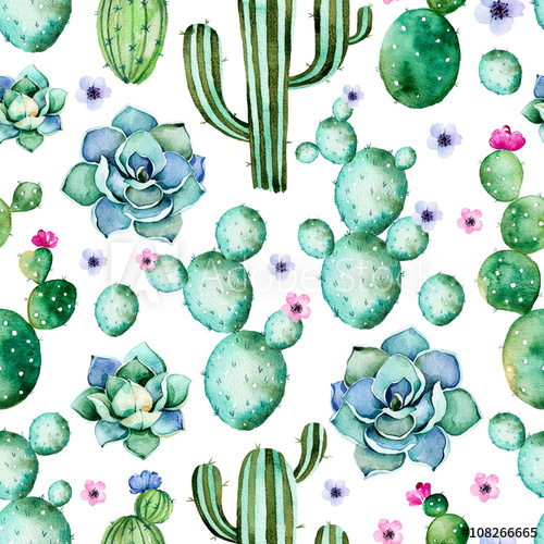 500x500 Seamless Pattern With High Quality Hand Painted Watercolor Cactus