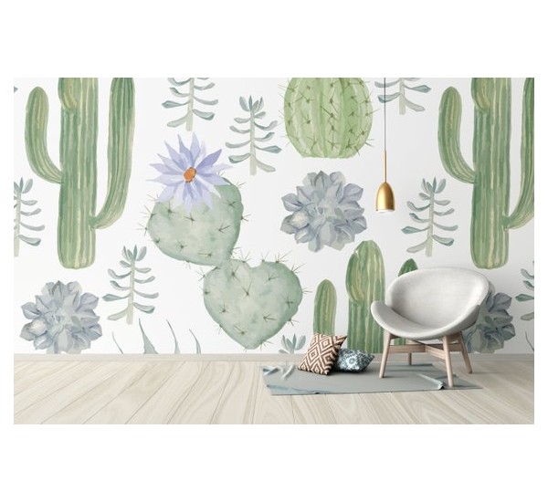 600x550 Watercolor Cactus Removable Wallpaper Wall2stick