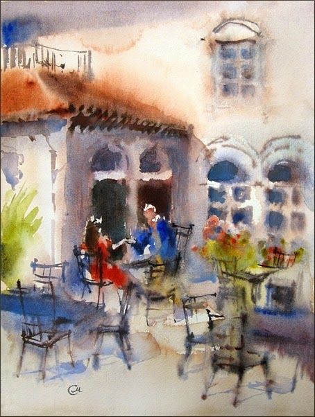 454x602 Italian Cafe Watercolor By Maria Stezhko Watercolor Street