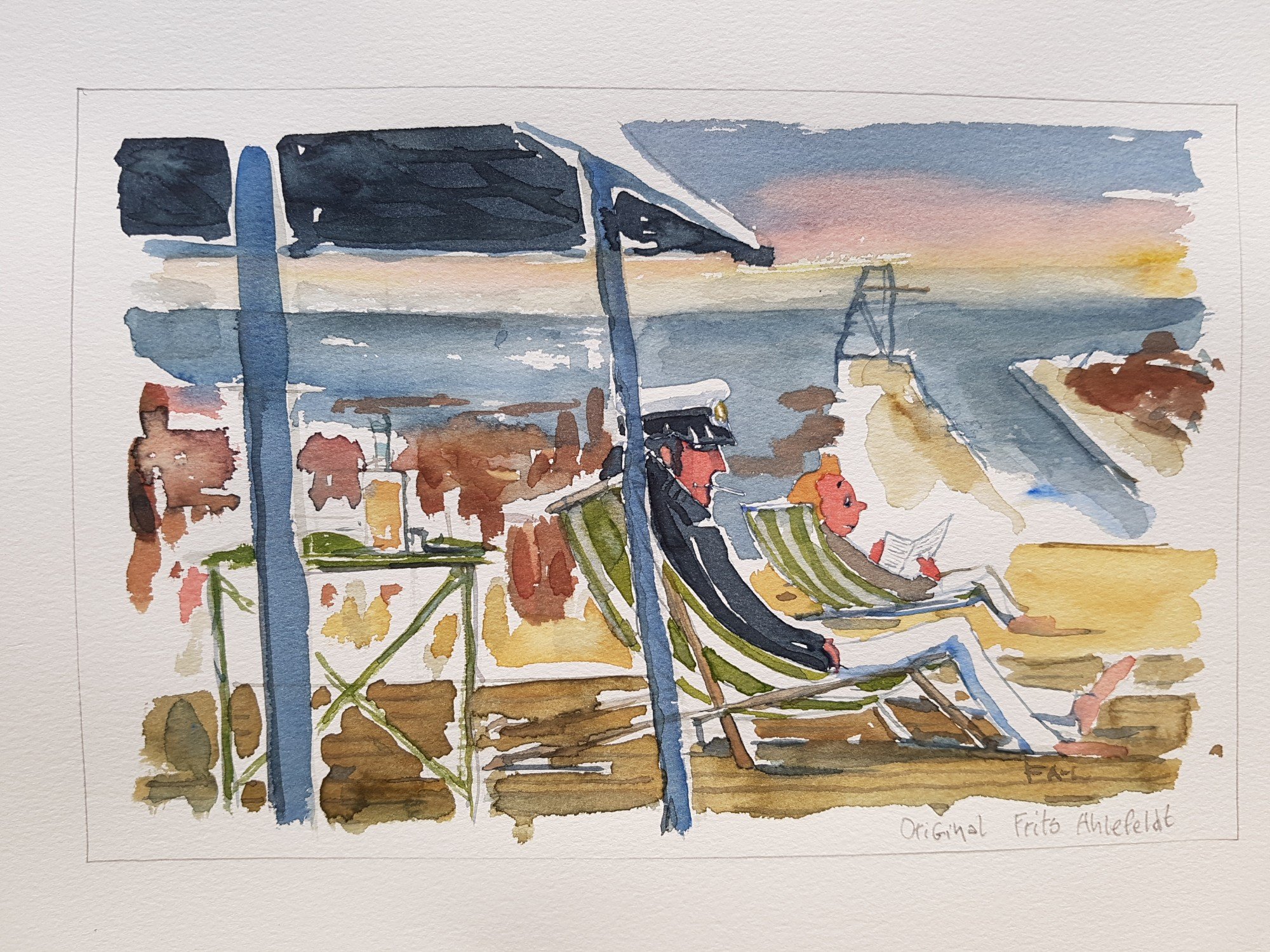 2000x1500 Original Bornholm East Paradise Cafe Watercolor Frits Ahlefeldt