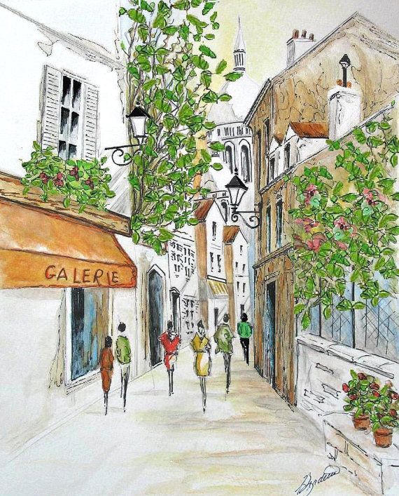 570x707 Print Of Paris Sacre Coeur Painting, Paris French Cafe Watercolor