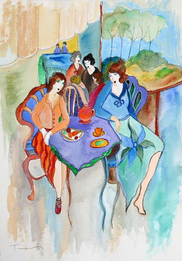 370x532 Spring Day In The Cafe (Watercolor) By Itzchak Tarkay