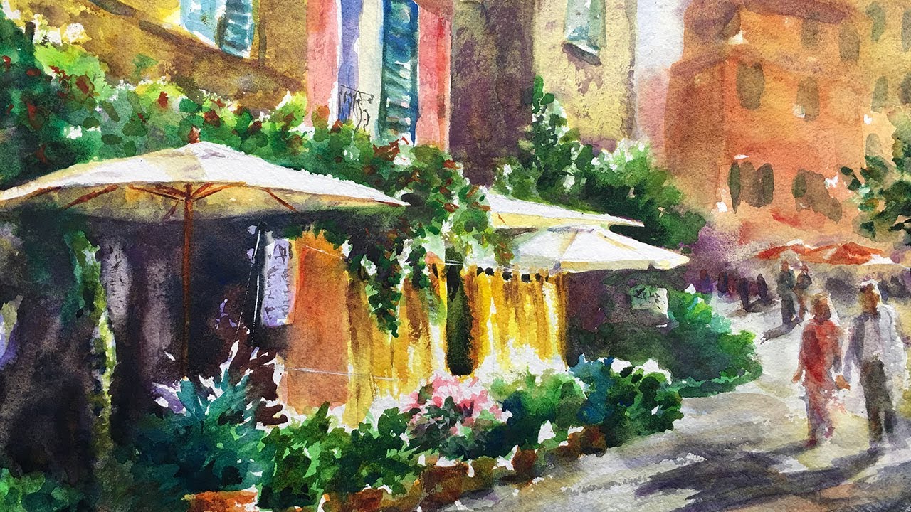1280x720 Watercolor Painting Tutorial, Italian Cafe 4k