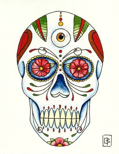 383x496 Shugar Skull, Calavera,flash Tattoo, Acuarela (13,5x17,5cm