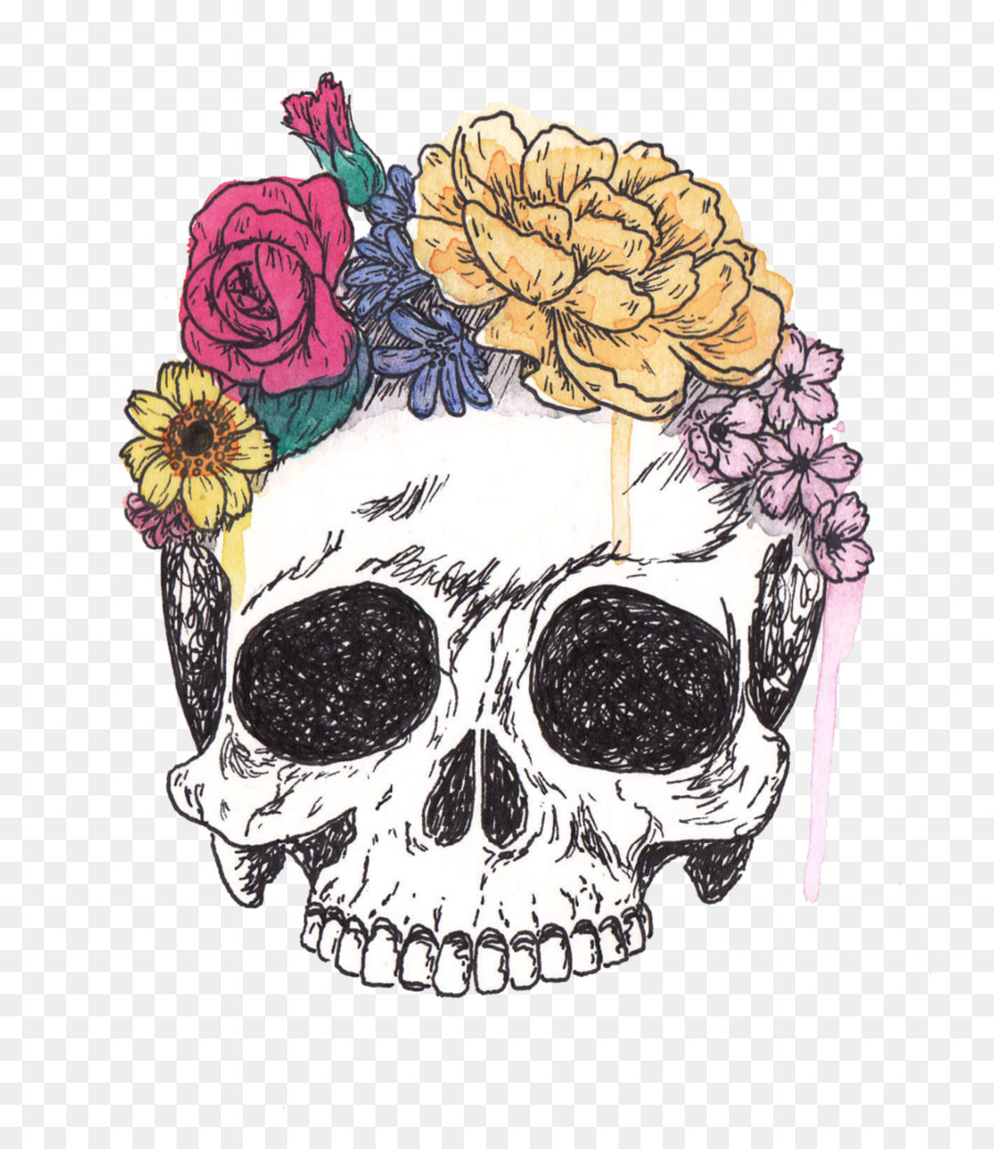 900x1040 Skull Calavera Flower Drawing Art