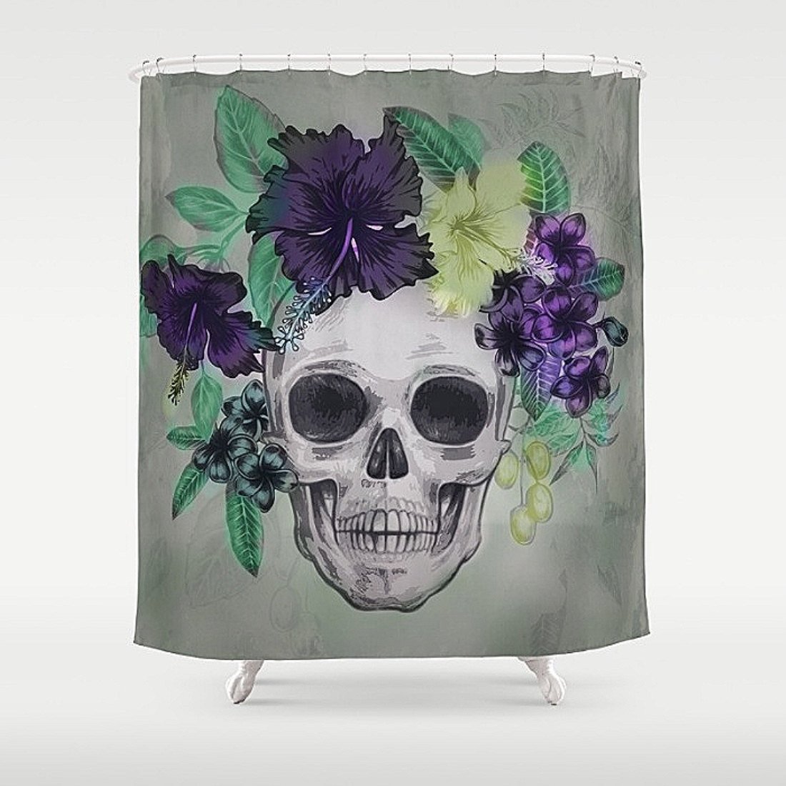 1100x1100 Sugar Skull Shower Curtain Watercolor Floral Roses Calavera Skull