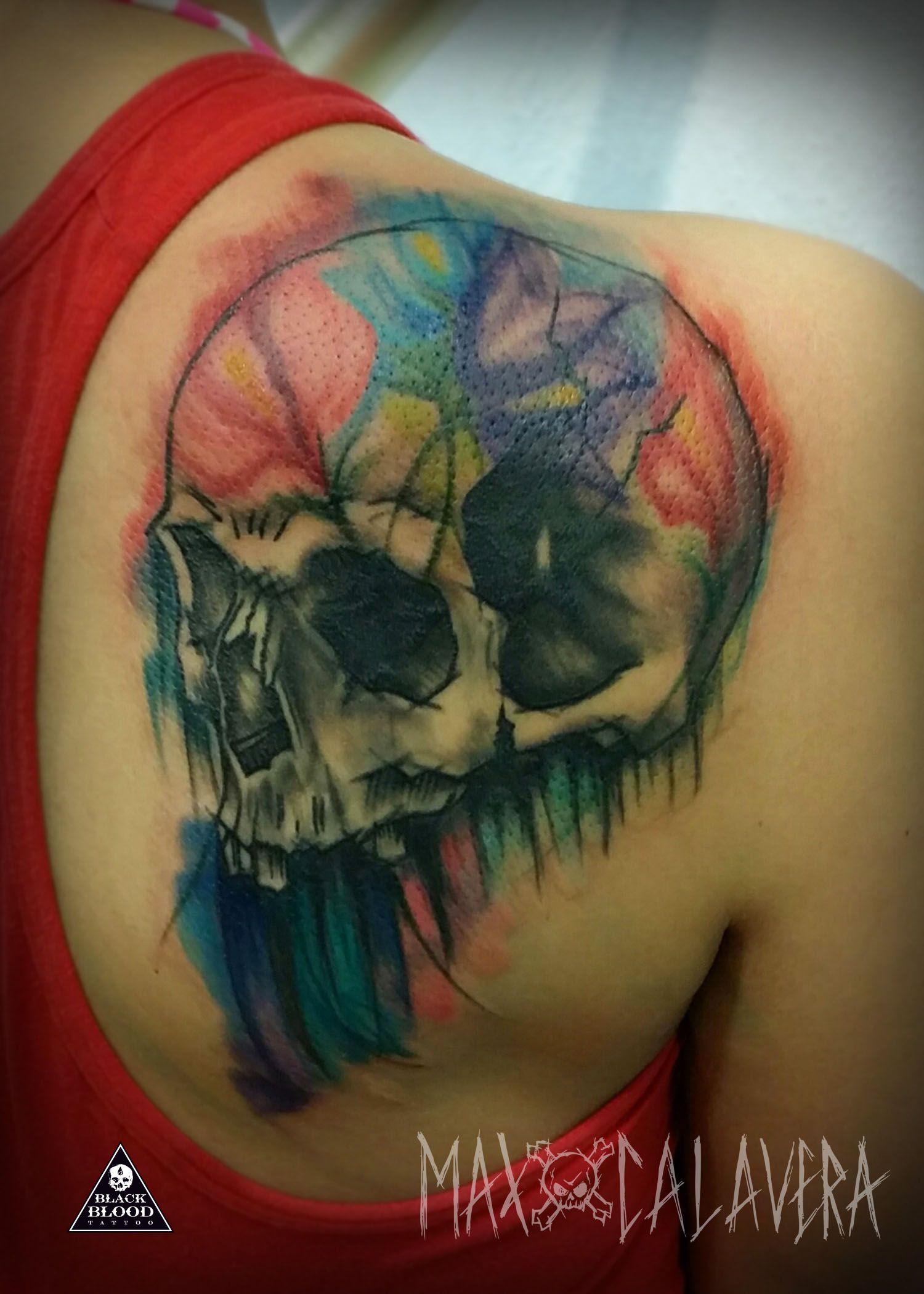 1500x2100 Tatuaje Calavera Acuarela Hecha En Black Blood Tattoo Por Max