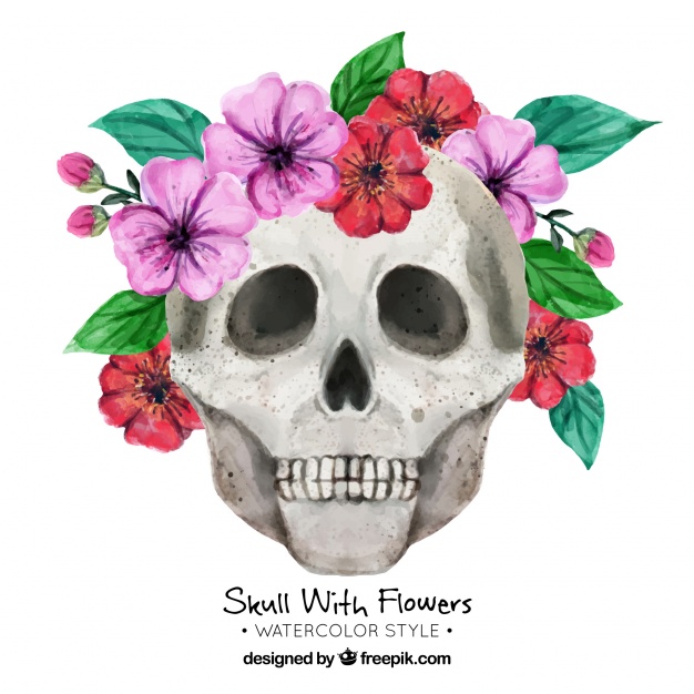 626x626 Watercolor Background Of Skull With Flowers Vector Free Download