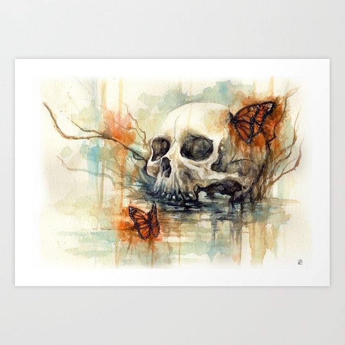 700x700 Watercolor Skull Art Print By Akimao Society6