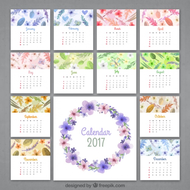 626x626 Floral Watercolor Calendar Of 2017 Vector Free Download
