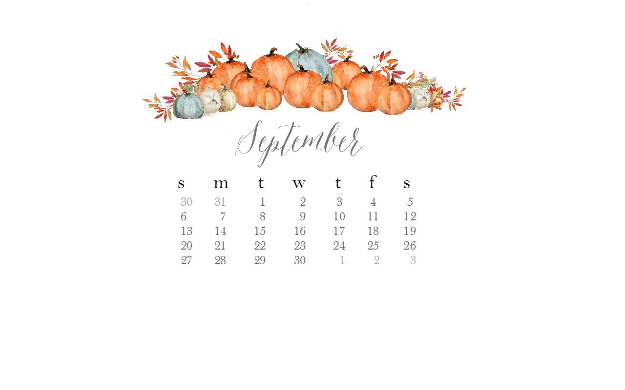 1280x800 Free September Desktop Watercolor Calendar