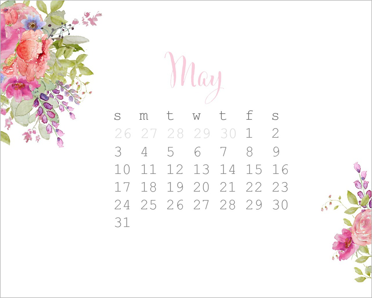 1284x1028 May Watercolor Free Desktop Calendar