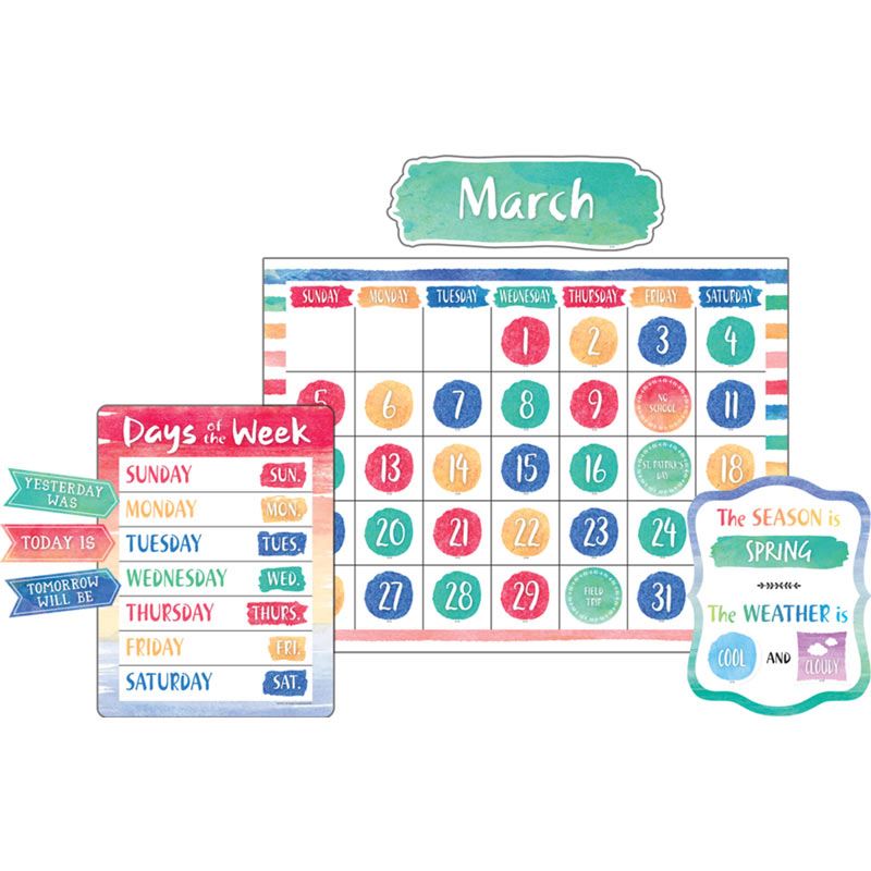 800x800 Watercolor Calendar Bulletin Board Set
