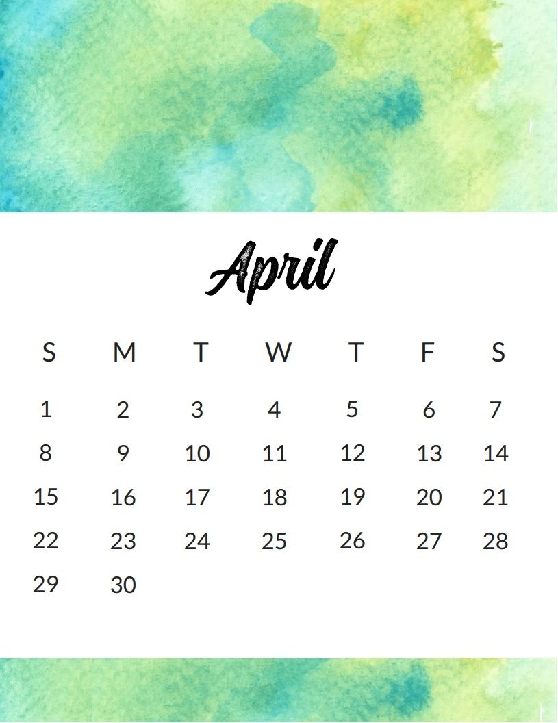 815x1056 Watercolor Wall April 2018 Calendar Maxcalendars