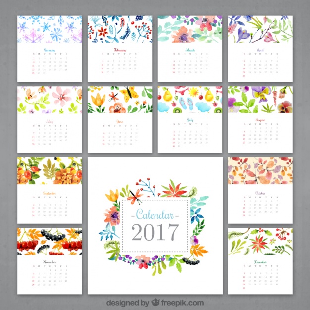 626x626 Watercolor Flowery Calendar 2017 Vector Free Download