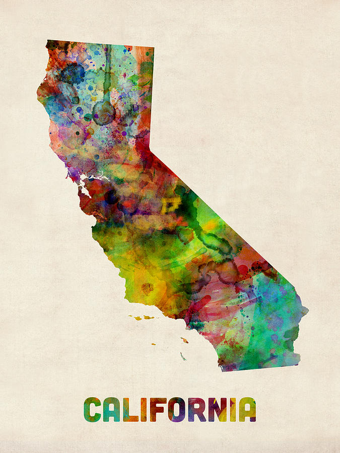 675x900 California Watercolor Map Digital Art By Michael Tompsett