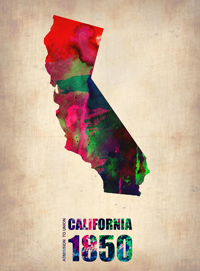664x900 California Watercolor Map Digital Art By Naxart Studio
