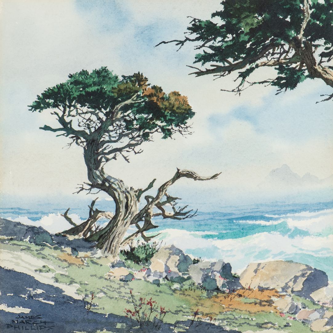 1082x1080 Lot 757 James M. Phillips California Watercolor Coastal Scene