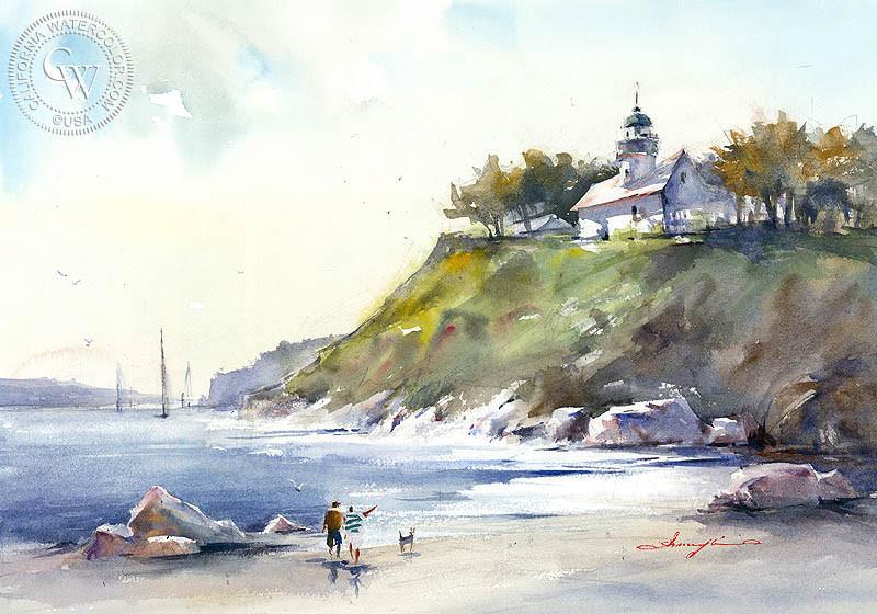 800x560 Point Loma In Distance, A Watercolor Painting By Shuang Li