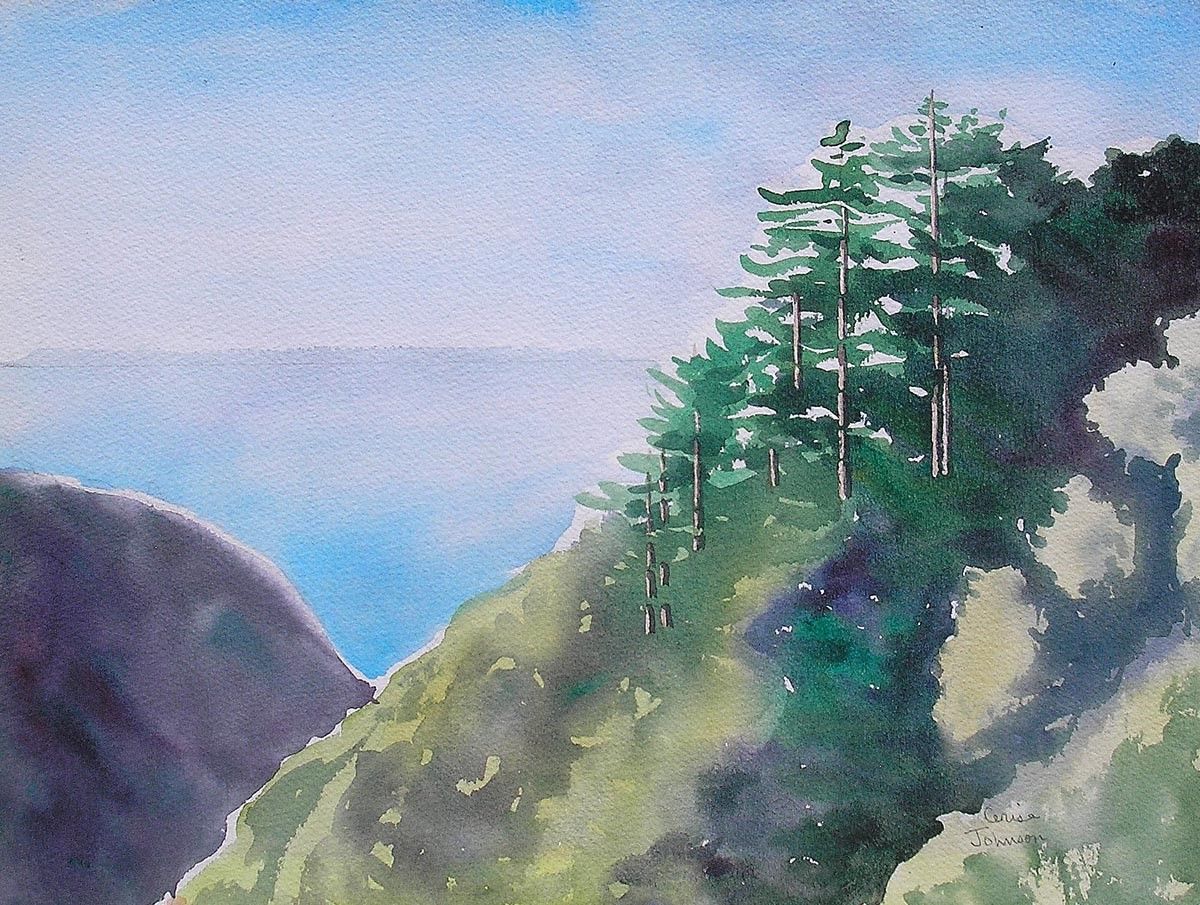 1200x905 Coastlands, Nepenthe, Big Sur California, Watercolor Painting By