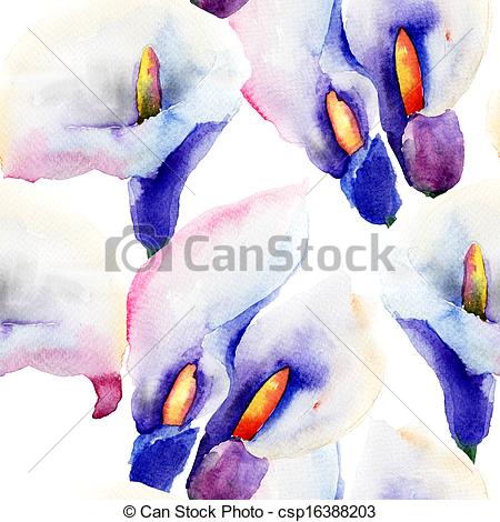 450x470 Seamless Pattern With Calla Lily Flowers, Watercolor Illustration .