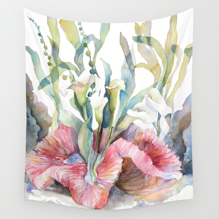 700x700 White Calla Lily And Corals Seaweed Watercolor Surreal Botanical