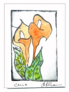 227x300 Calla Lily Original Watercolor Etching Signed Flowers Mini Art