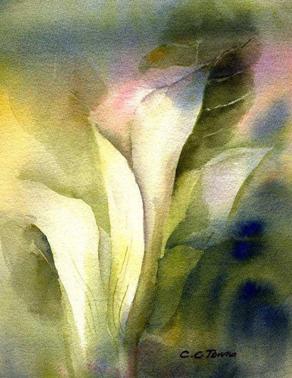 570x738 Calla Lily Art Watercolor Painting Print By Connietownsart Etsy
