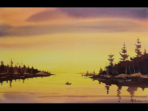 480x360 How To Paint A Sunset Canoe Scene With Watercolor