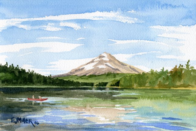 642x432 Mt. Hood Oregon Art Print Oregon Canoe Watercolor Painting Etsy
