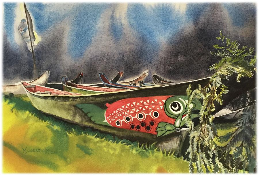 900x612 Salmon Canoe Painting By Michele Soderstrom