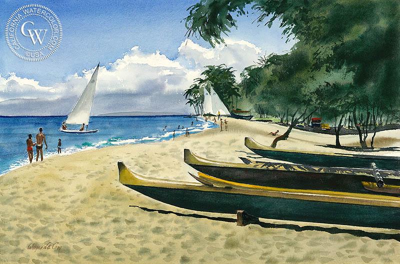 800x529 Canoe Beach, Art By Wayne La Com California Watercolor