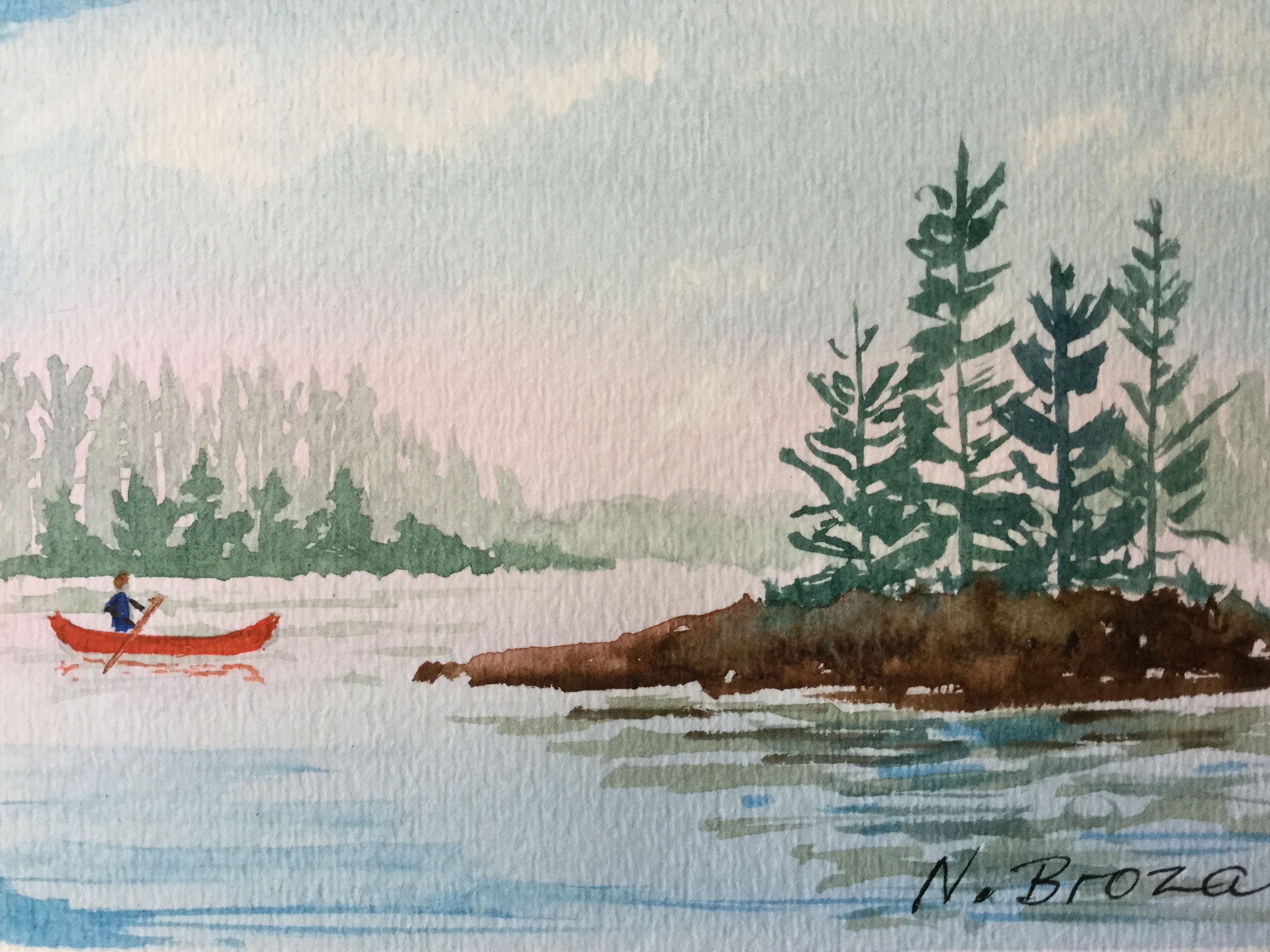 3264x2448 Watercolor Lake With Red Canoe My Own Art Canoeing