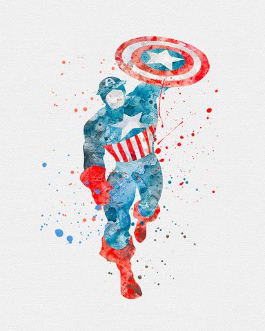384x480 Captain America Watercolor Art Print