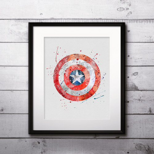 500x500 Superhero Captain America Art Print Printable Watercolor Poster