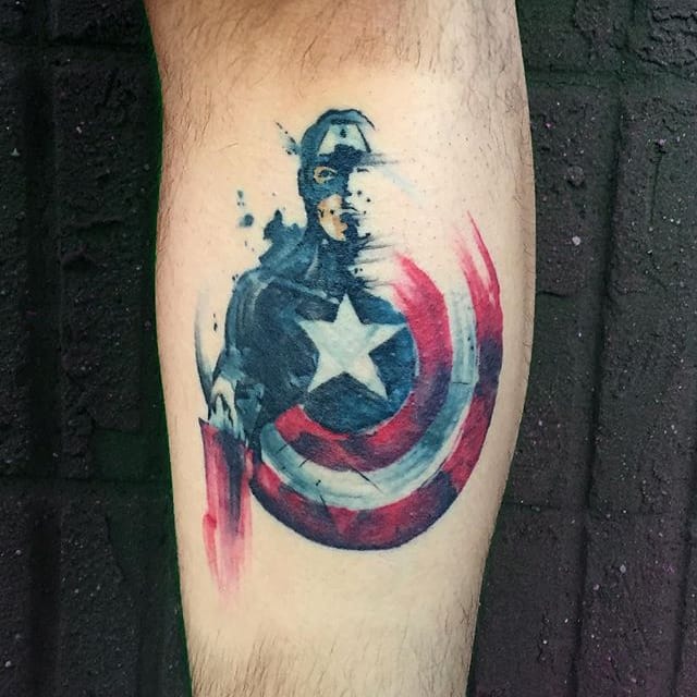 640x640 Stacie Mayer Brushstroke Watercolor Captain America Tattoo By