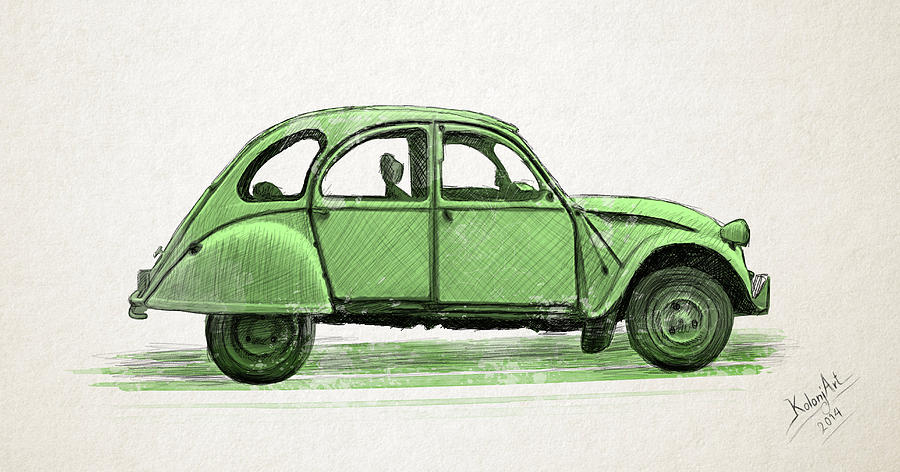 900x472 Old Car Watercolor And Pencil Art Painting By Ermir Kolonja