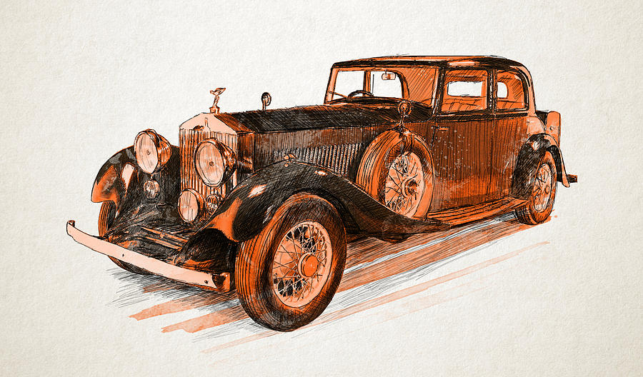 900x528 Old Car Watercolor And Pencil Paint Painting By Ermir Kolonja