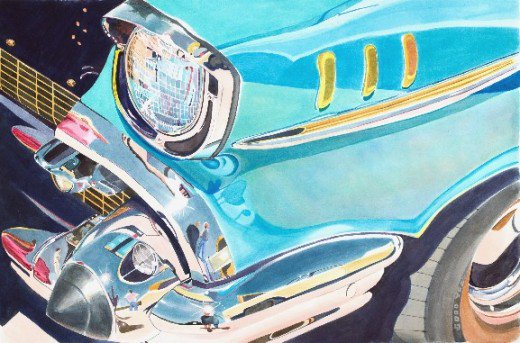 520x343 Painting (Pictures Of) Vintage Cars In Watercolor Feltmagnet