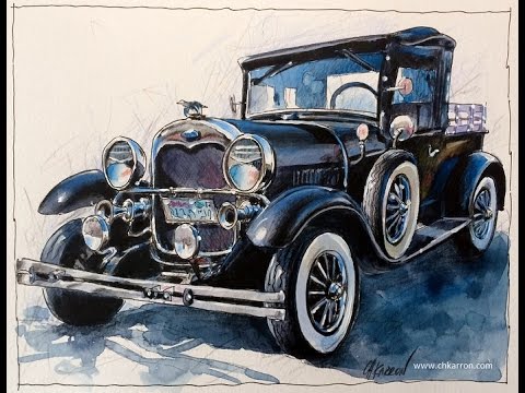 480x360 Pen Line Watercolor And Colored Pencils Speedpaint Oldie Car