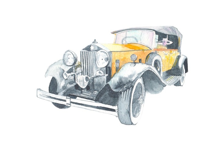 700x495 Vintage Luxury Car Watercolor Painted. Isolated Object For Design
