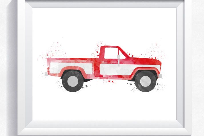 714x476 Watercolor Ford Pickup Printable, Ford Print, Nursery Printable