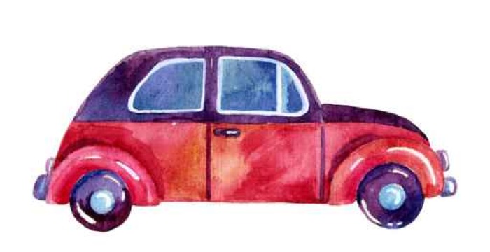 700x360 Watercolor Car, Hand Painted Illustration. Wall Mural Pixers
