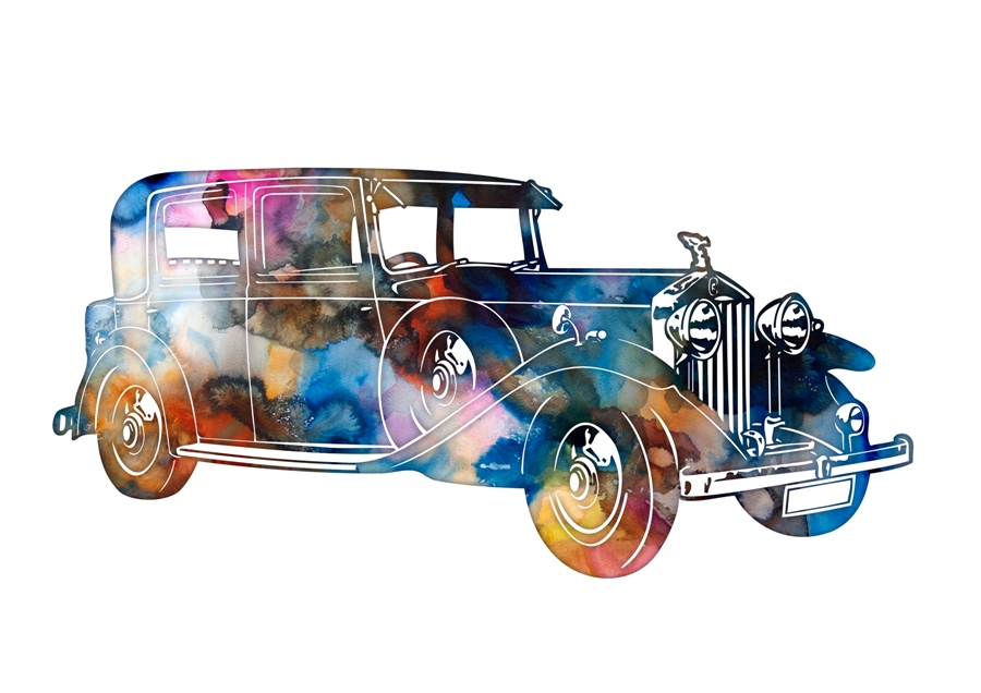 900x636 Classic Car Watercolor Art Print