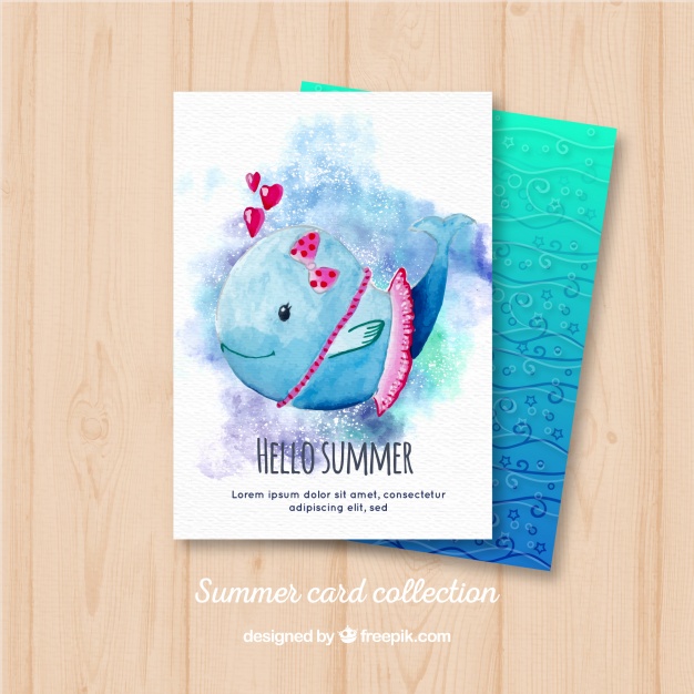 626x626 Watercolor Card With Pretty Whale Vector Free Download