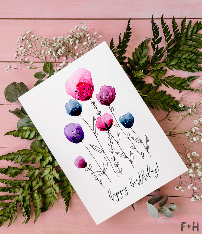 710x821 Free Printable Watercolor Birthday Cards Fox + Hazel