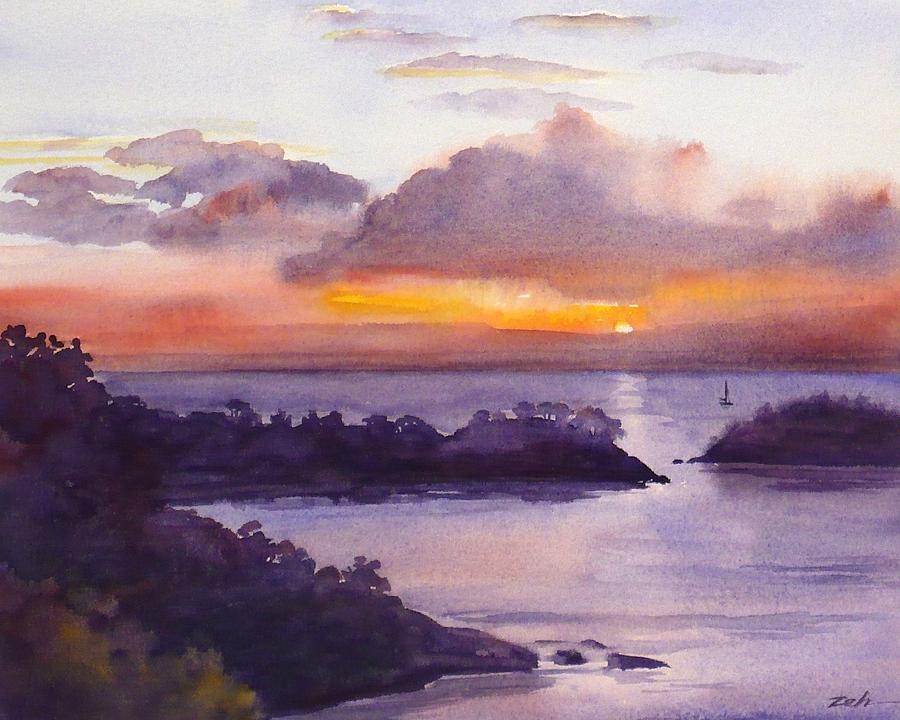 900x720 St. Lucia Caribbean Sunset Seascape Painting By Janet Zeh