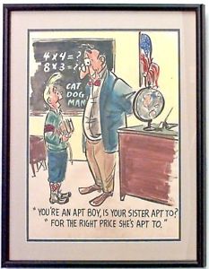 233x300 American Art Moderne Caricature Watercolor Of Student (Att Peter