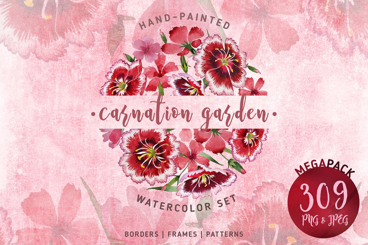 1200x800 Carnation Garden Png Watercolor Set