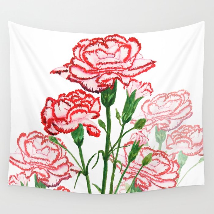 700x700 Pink And Red Carnation Watercolor Painting Wall Tapestry By